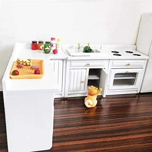 SXFSE Dollhouse Decoration Accessories,1:12 Dollhouse Miniature Furniture Wooden Kitchen Cabinet Set Freely Combined (White) - Image 5